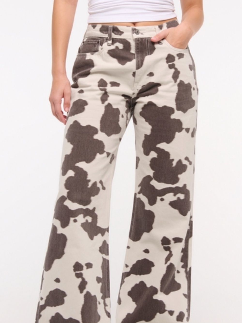 Abercrombie & Fitch Wide Leg Cow Print Pants - Cream & Brown